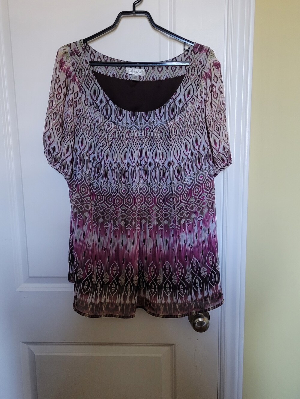 Dress Barn blouse top shirt boho pink grey green sheer layered plus size 22 24